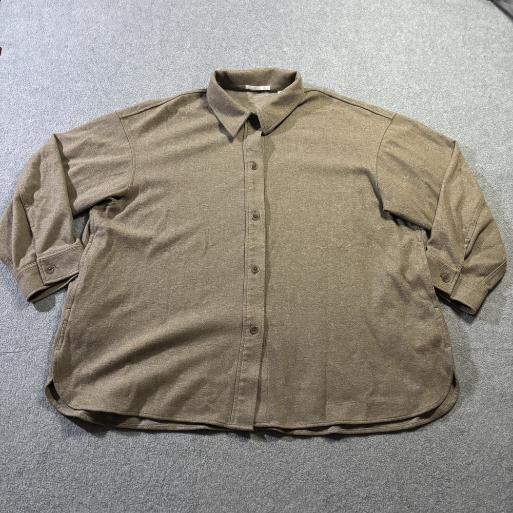 Uniqlo Womens Brushed Jersey Shirt Jacket Brown Oversized Shacket XL 439699